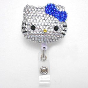 Dark Blue Hello Kitty Blinged Rhinestone Retractable ID Badge Reel Holder